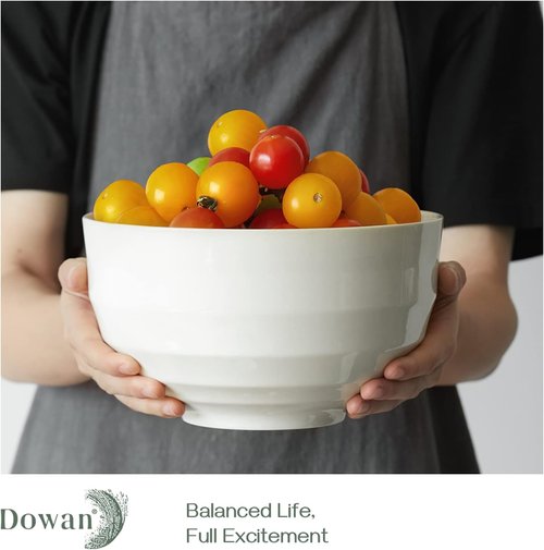 DOWAN Ceramic Mixing Bowls Set - Sturdy & Microwave Safe | Large 3.5/1.9/1.2 Qt Nesting Bowls in Creme White