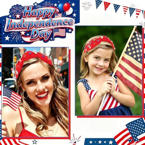 Patriotic Rhinestone Star Knotted Headband for 4th of July