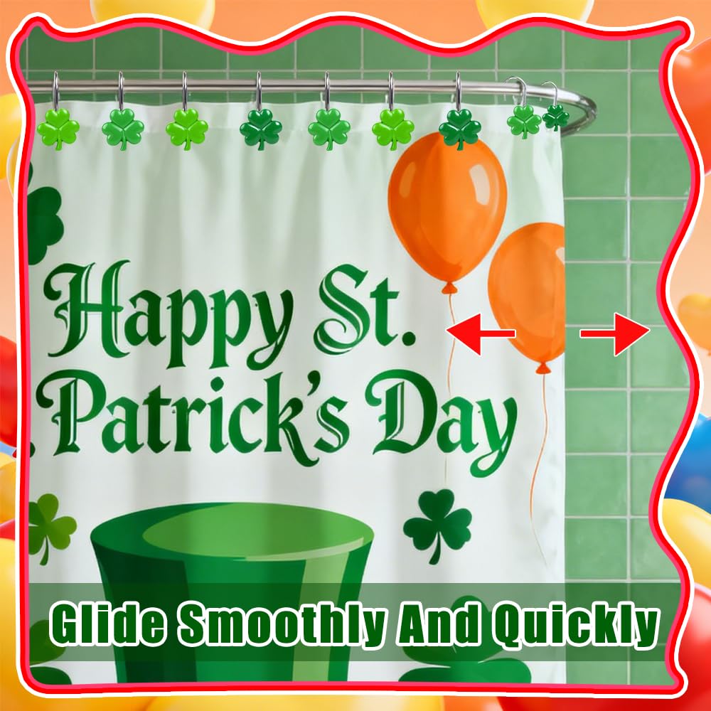 BAISDY 12pcs St Patricks Day Shower Curtain Hooks Irish Shamrock Curtain Rod Rings Curtain Hanger Hooks