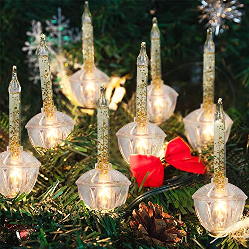 Couah Christmas Bubble Lights Set - 7 Clear Gold Glitter Bubble Bulbs, 11Ft Vintage Light String with Green Wire - Variation of THIS listing
