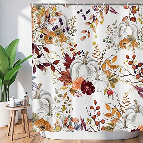 Gold Leaf Pumpkin Shower Curtain - 72x72 Inch Fall Thanksgiving Decor