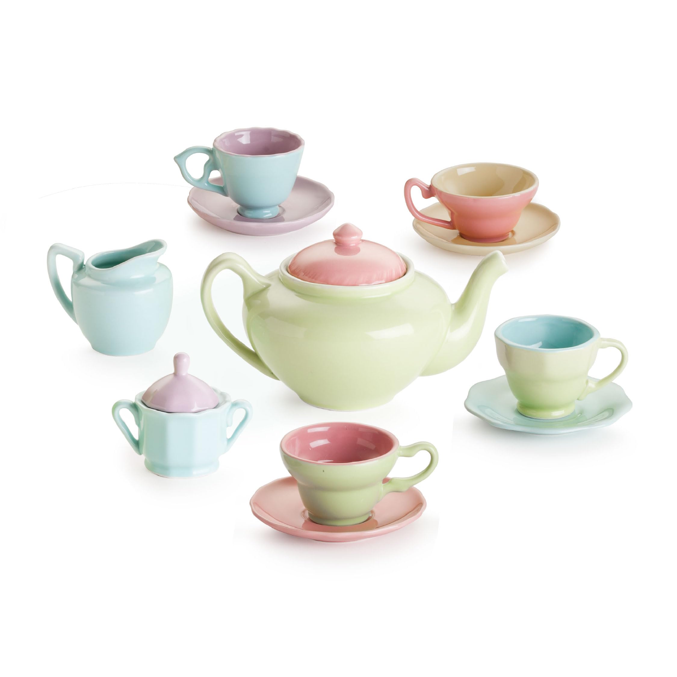 Rosanna Porcelain Kids Tea Set, 11 fl oz - Miniature Tea Party Set for Girls , Service for 4, Fun & Colorful, Microwave & Dishwasher Safe, Gift Box Included