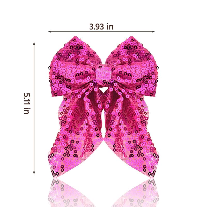 Pliwcas Hot Pink Glitter Hair Bow Clip for Women and Girls
