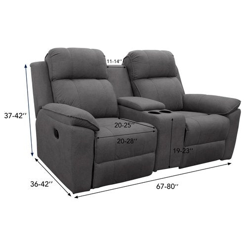 Easy-Going Stretch Recliner Loveseat Cover with Center Console Sofa Slipcover Soft Fitted Fleece 2 Seats Couch with Holder and Storage Washable Furniture Protector Dark Gray