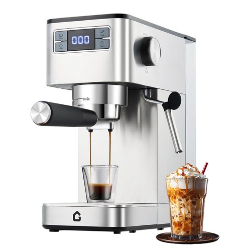 GarveeHome Compact 20 Bar Espresso Machine–Stainless Steel, Steam Milk Frother, Removable Tank for Cappuccino/Latte,(Silver)