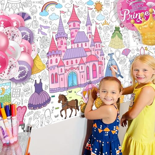 Princess Coloring Tablecloth for Kids - Giant 30x72 Inch Party Activity