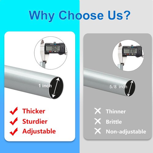 Byondeth Curtain Rod - Adjustable 16 to 240 Inches | 1 Inch Diameter with Aluminum End Cap in Silver Gray