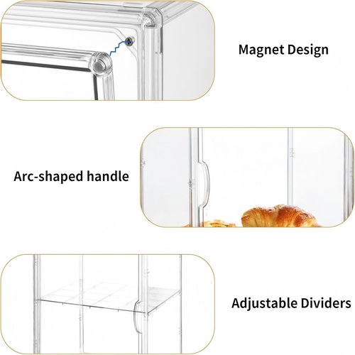 Attelite Pastry Display Case,2 Pack 4 Layers Adjustable Clear Bread Box for Kitchen Countertop,Bread Storage with Magnetic Door Bakery Pastry Display15.5x11.4x9.8inch
