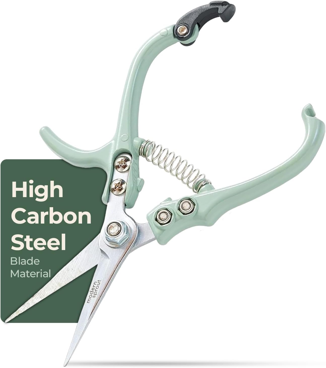Modern Sprout Pruning Shears - Lightweight Herb Snipping Scissors with Easy Lock | Carbon Steel Blade, Green