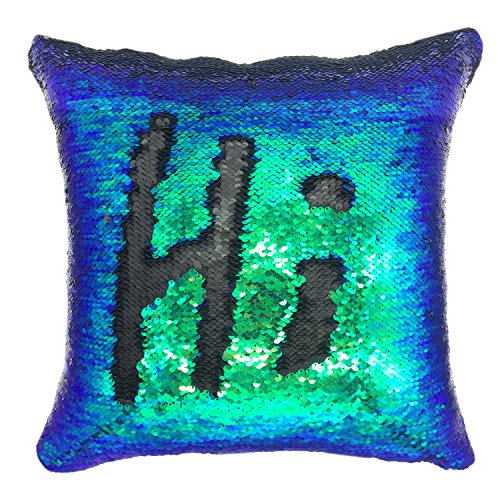 YOUR SMILE Mermaid Throw Pillow Cover - Reversible Sequins, 16"x16", Green/Black