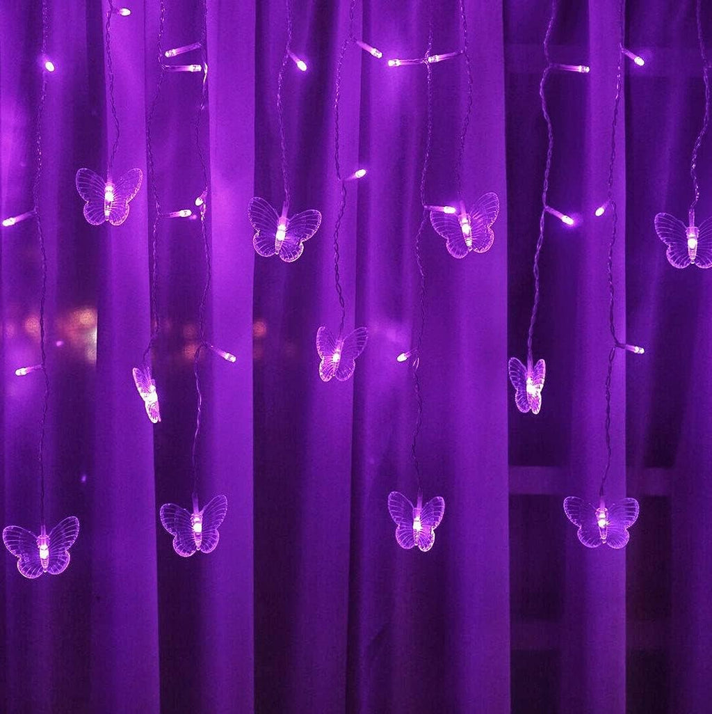 Skiennix Butterfly Curtain Fairy Lights - 96 LED Twinkle String Lights with Remote | 11.5FT Purple