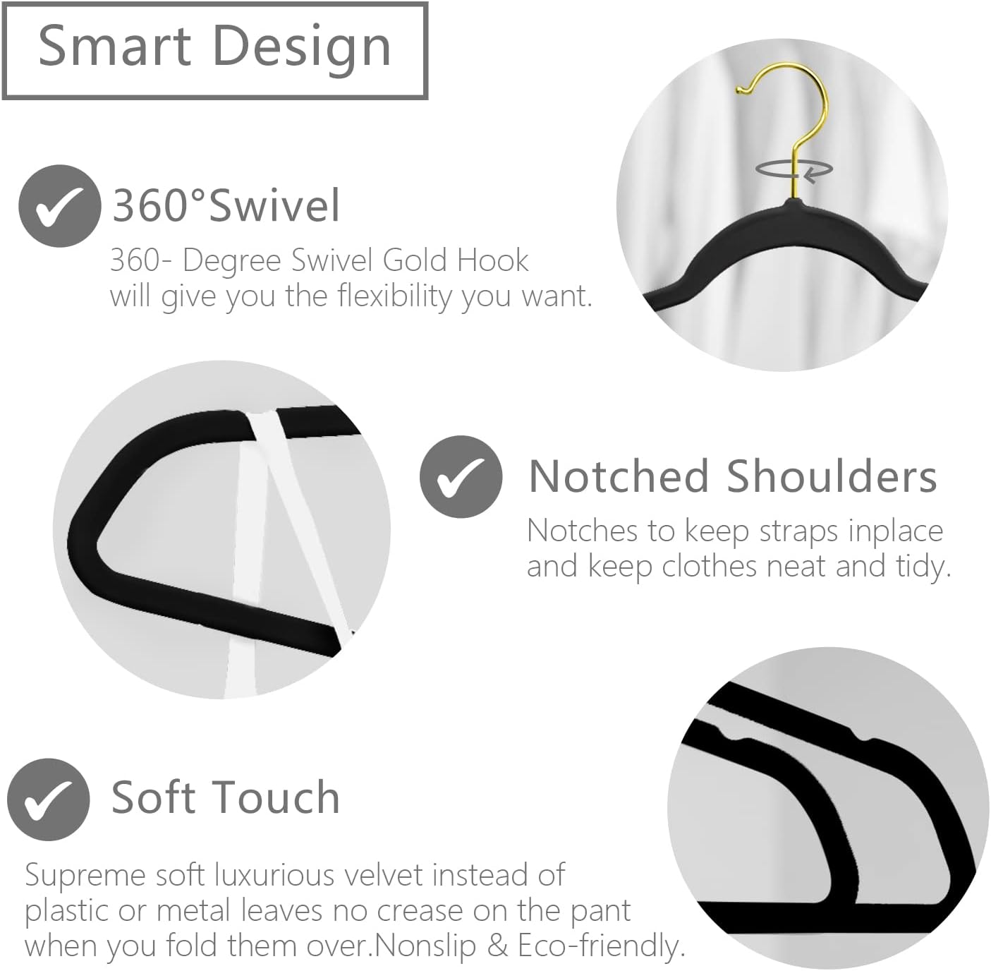 MIZGI Premium Velvet Hangers - 30 Heavy-Duty Non-Slip Slimline Suit Hangers - Black with Gold Hooks