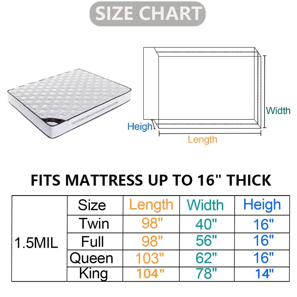 Plastic Mattress Bag for Moving Storage, Mattress Protector Cover ,Mattress Bag for Disposal (Queen)
