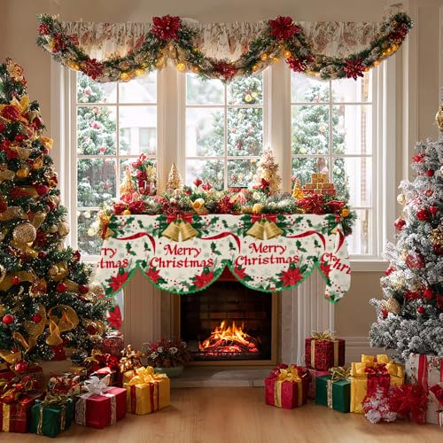 Green Edge Merry Christmas Fireplace Scarf Cover - 20x79in Decor