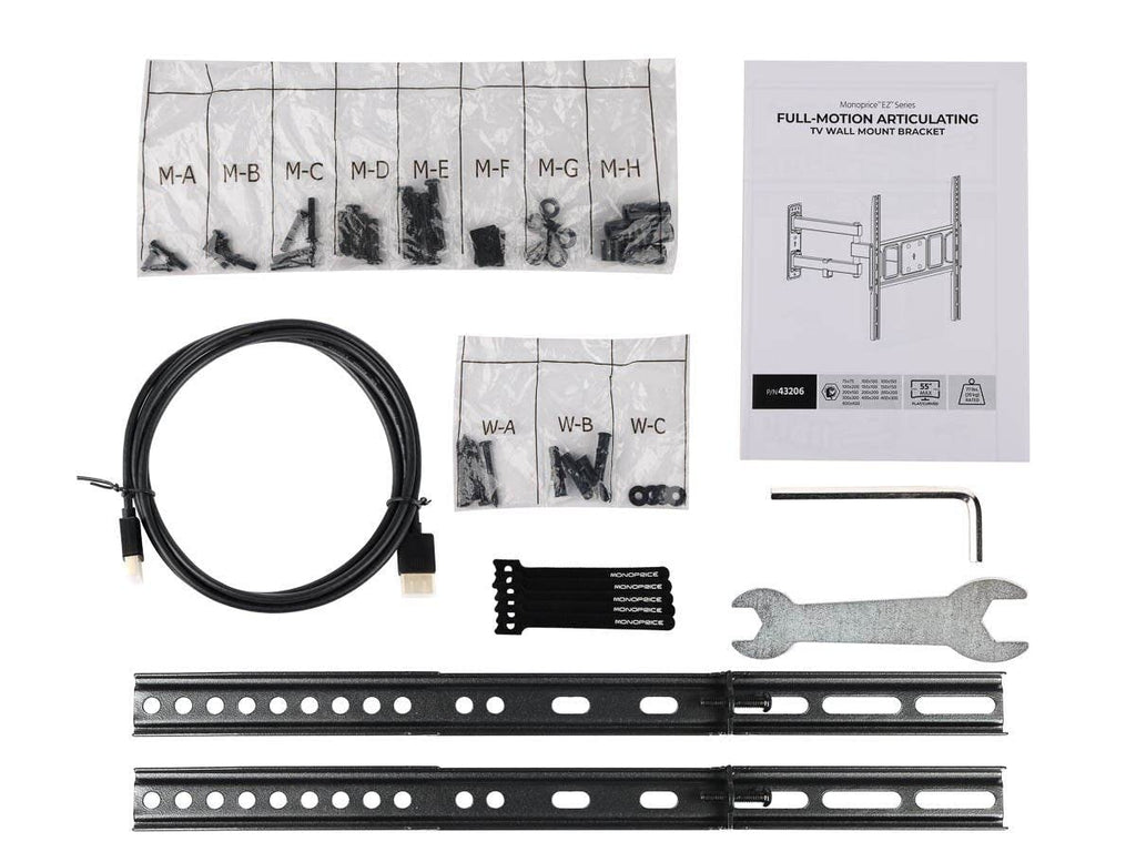 Monoprice Essential Full Motion TV Wall Mount Bracket for 32" to 55" TVs up to 77lbs, Max VESA 400x400, Fits Curved Screens