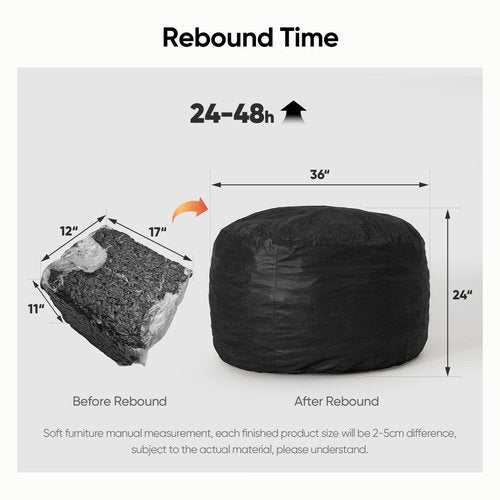 SEASXOLTE Bean Bag Chair 3Ft, Memory Foam Filled, Removable Velvet Cover, Bean Bag Chairs for Adults and Teens, Round Sofa Chair for Living Room, Bedroom and Gaming Room, Grey