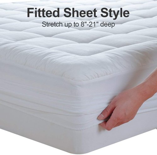 EASELAND Queen Size Mattress Pad - Quilted Pillow Top Protector with Cooling Cotton | Fits 8-21" Deep Pockets (60x80 inch, White)
