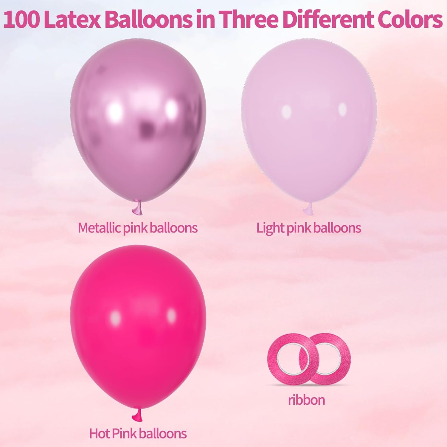 Skiennix 12-Inch Pink Balloons - Hot Pink & Metallic for Birthday, Wedding, Baby Shower Decor