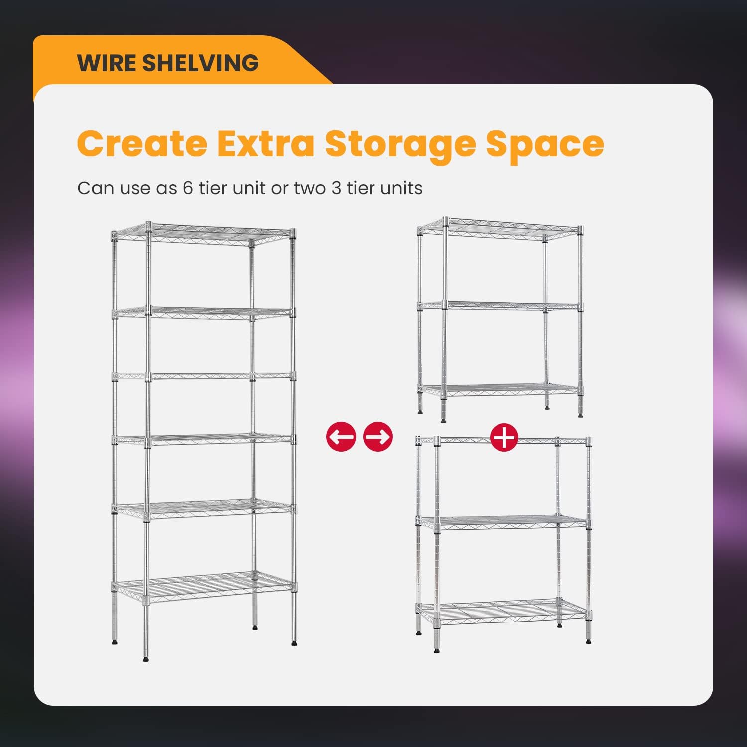 BestOffice Adjustable Wire Shelving Unit - Heavy Duty Storage Shelves for Small Spaces | Chrome, 13" D x 23" W x 59" H