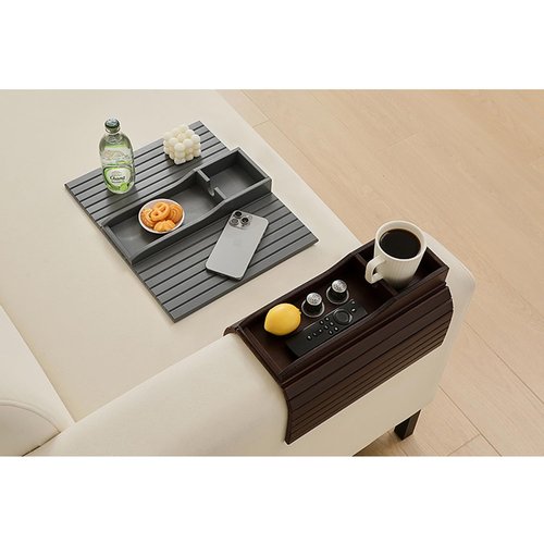 HNLISA Bamboo Couch Cup Holder Arm Tray Table，Couch Drink Holder，Sofa Cup Holder Armrest Tray，Anti-Slip Foldable Arm Chair Table Tray Recliners for Drink,Cups, Snacks, Phone, Remote