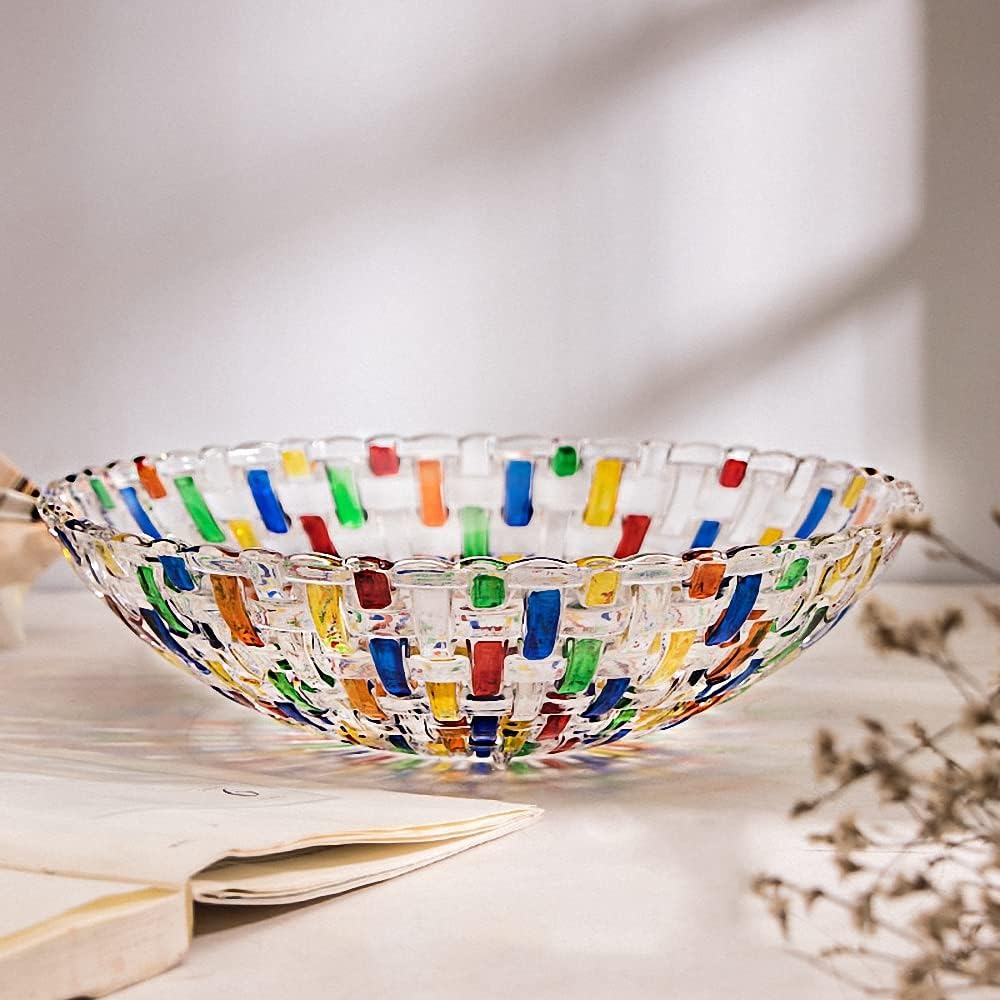 MAGCOLOR Hand-Painted Colorful Woven Glass Crystal Salad & Fruit Bowl - Perfect Centerpiece for Home & Events