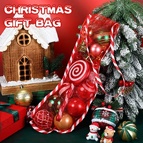 20 Pcs Red and White Mesh Candy Cane Christmas Stockings - 17 Inch Holiday Decor