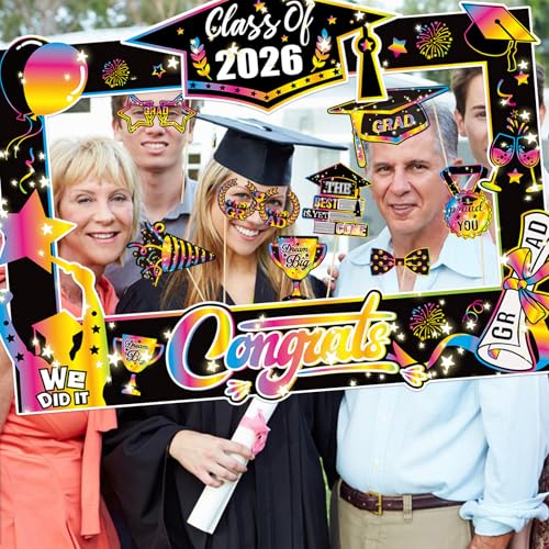 2026 Graduation Photo Booth Props Kit - 31 Colorful Pieces