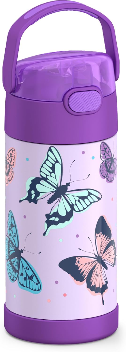 THERMOS FUNTAINER Water Bottle - 12 Ounce Kids Stainless Steel Vacuum Insulated - Butterfly Frenzy Design