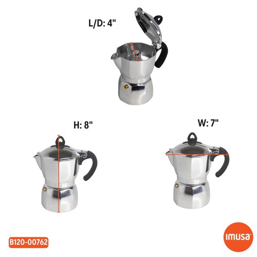Imusa 6 Cup Stovetop Espresso Maker with Heart Shaped Knob, Silver