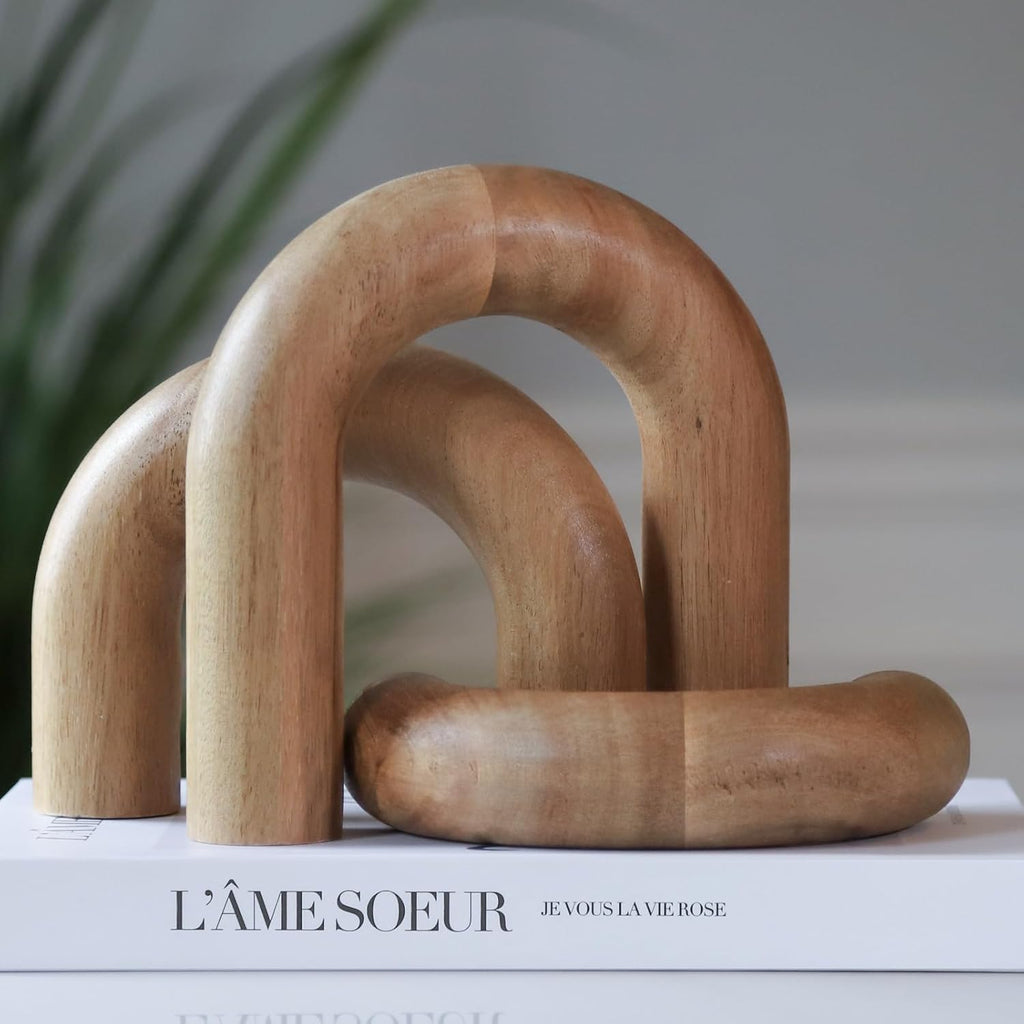 Wooden Arch Decor Set of 3 - Aesthetic Shelf Decor for Coffee Tables & Bookshelves - Acacia Wood Japandi Accents