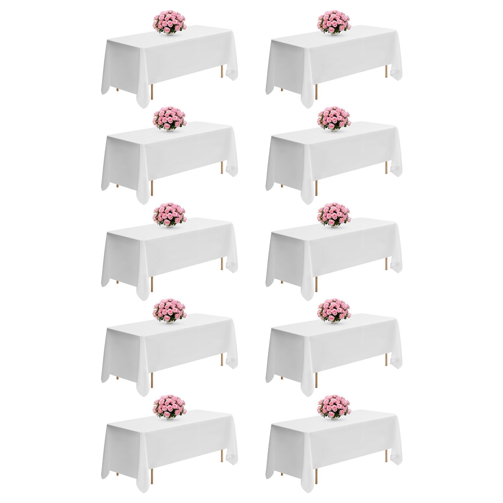 VEVOR White Tablecloths for Rectangle Tables, 10 Pack, 70 x 120 Inches, Reusable and Machine Washable Table Clothes, Wrinkle-Resistant Polyester Fabric Table Covers for Wedding, Party, Banquet