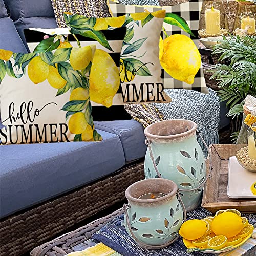 Lemon Watercolor Stripes Throw Pillow Covers Set of 4 - 18x18 Inch
