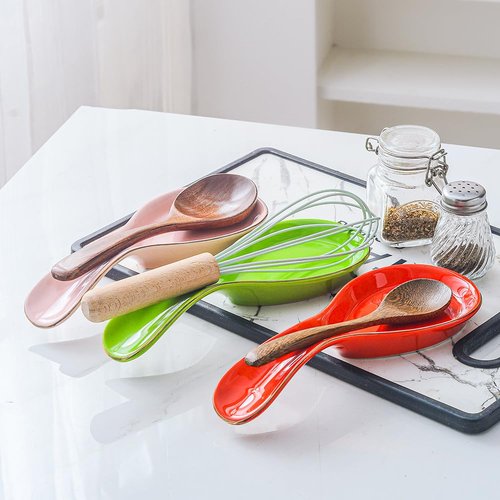 Maxramic Ceramic Spoon Rest for Stove Top, Golden Rim Spoon Holder Utensil Rest, Cute Spoon Rests for Coffee Bar (Red)