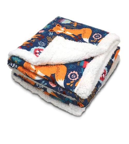 Lush Decor Pixie Fox Sherpa Throw Blanket 50”W x 60"L Navy & Orange - Sherpa Blankets - Toddler Blanket For Bed - Navy Girls Room Decor - Floral Throw