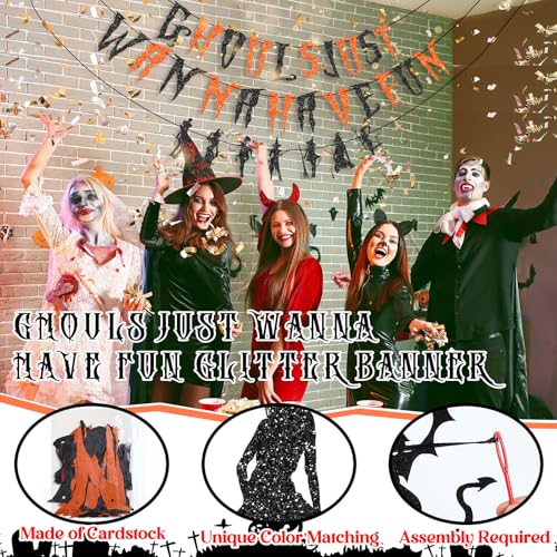 Ghouls Just Wanna Have Fun Glitter Banner for Halloween Parties