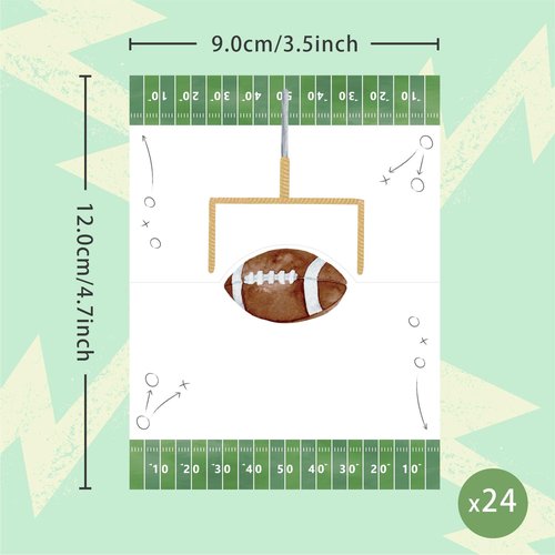 24 Pcs Football Buffet Food Labels, Sprots Themed Folded Place Cards and Tent Name Cards for Boy Birthday and Baby Shower Party Table Setting Decorations Supplies (Football)