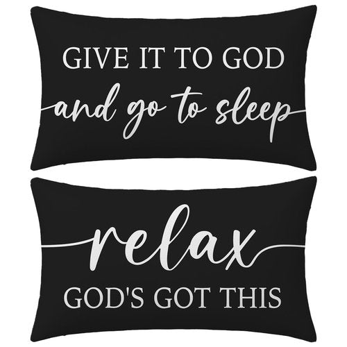 HERHOME Black and White Christian Throw Pillow Covers 12x20 Inch Set of 2 – Relax God’s Got This/Give It to God and Go to Sleep – Inspirational Lumbar Pillowcase for Couch or Bed Decor