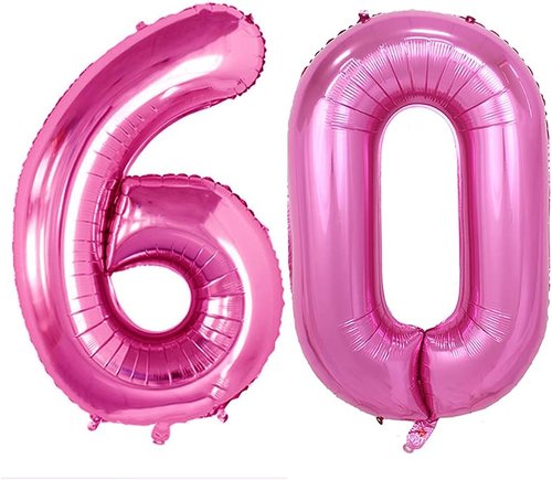 GOER Jumbo 42-Inch Hot Pink Number 60 Balloons - Perfect for 60th Birthday Party Decorations