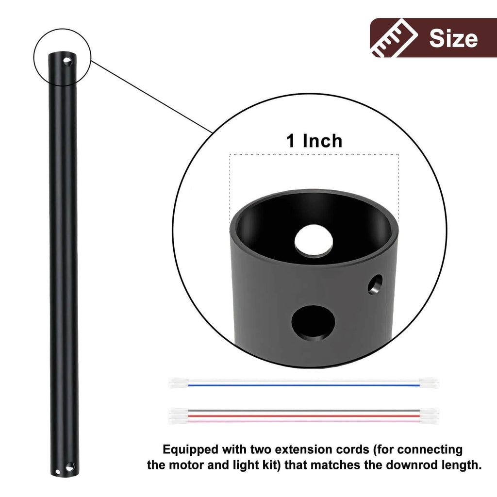 4 Inch Ceiling Fan Downrod, 1" Diameter Matte Black Ceiling Fan Extension Rod (No Threads) with 5 x 18-AWG Wires,Universal Down Rods for Ceiling Fans,Easy Installation