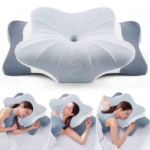 DONAMA Cervical Pillow for Neck and Shoulder,Contour Memory Foam Pillow,Ergonomic Neck Support Pillow for Side Back Stomach Sleepers with Pillowcase