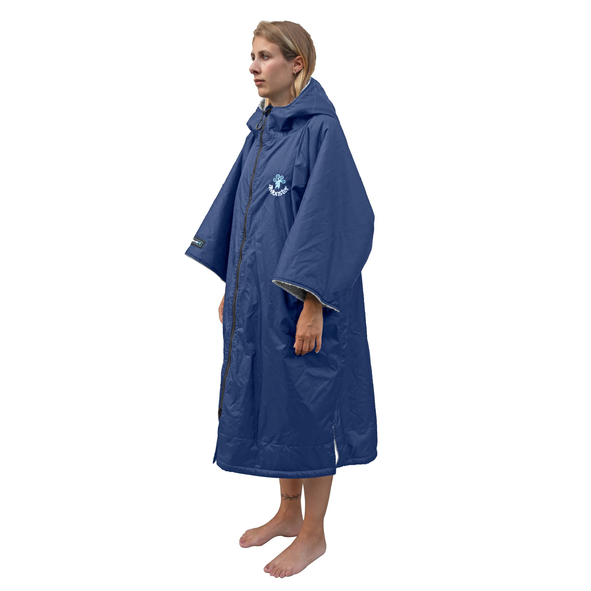 4MonsterSwim Parka with Hood,Quick-Dry Wetsuit Changing Robe Waterproof,Warm Coat Surf Poncho for Water Sport, Beach&Pool (Short Sleeve Navy, X-Large)