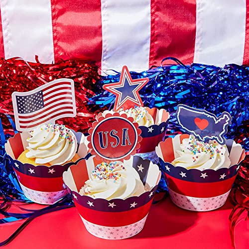 Patriotic American Flag Cupcake Toppers Set - 102 Pieces