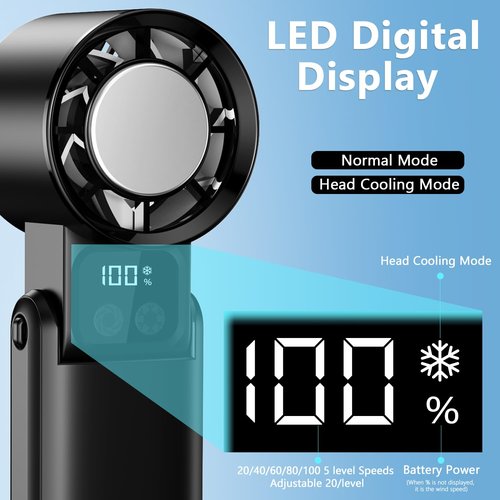 WOWF Portable Handheld Fan, 12000RPM Powerful Hand Fan Foldable with Air Turbo Tech Cooling,Turbo Fan for Indoor Outdoor Activities, Travel, Working (Black)