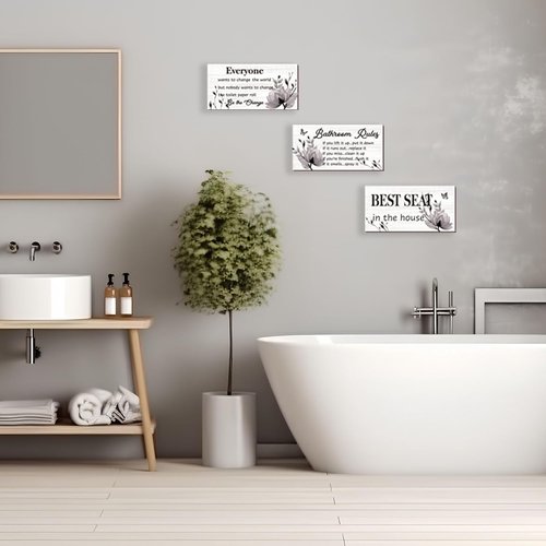 DonfenthY Black Wall Art Set - Rustic Farmhouse Bathroom Rules Signs, 10x5 Inch Wooden Decor