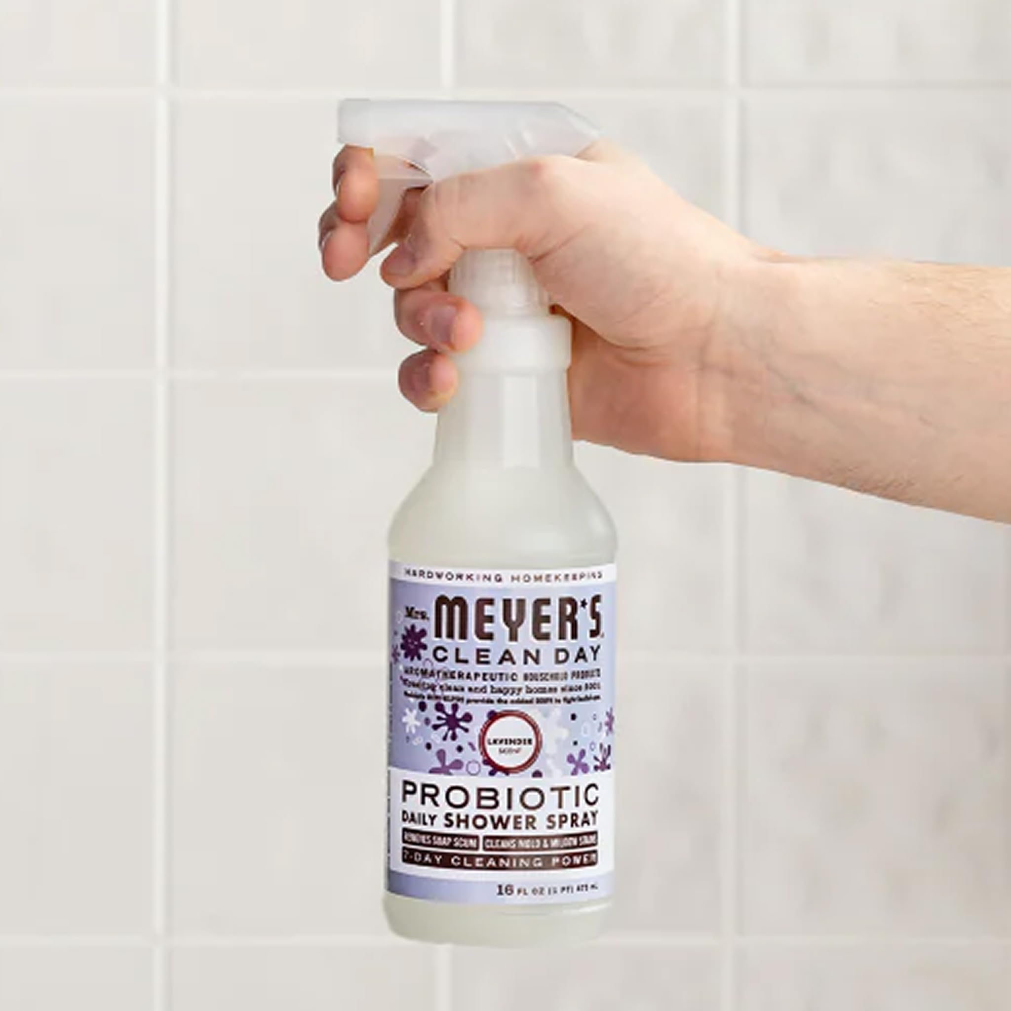 MRS. MEYER'S CLEAN DAY's Probiotic Daily Shower Spray Cleaner, Made With Essential Oils And Other Thoughtfully Chosen Ingredients, Lavender, 16 oz.