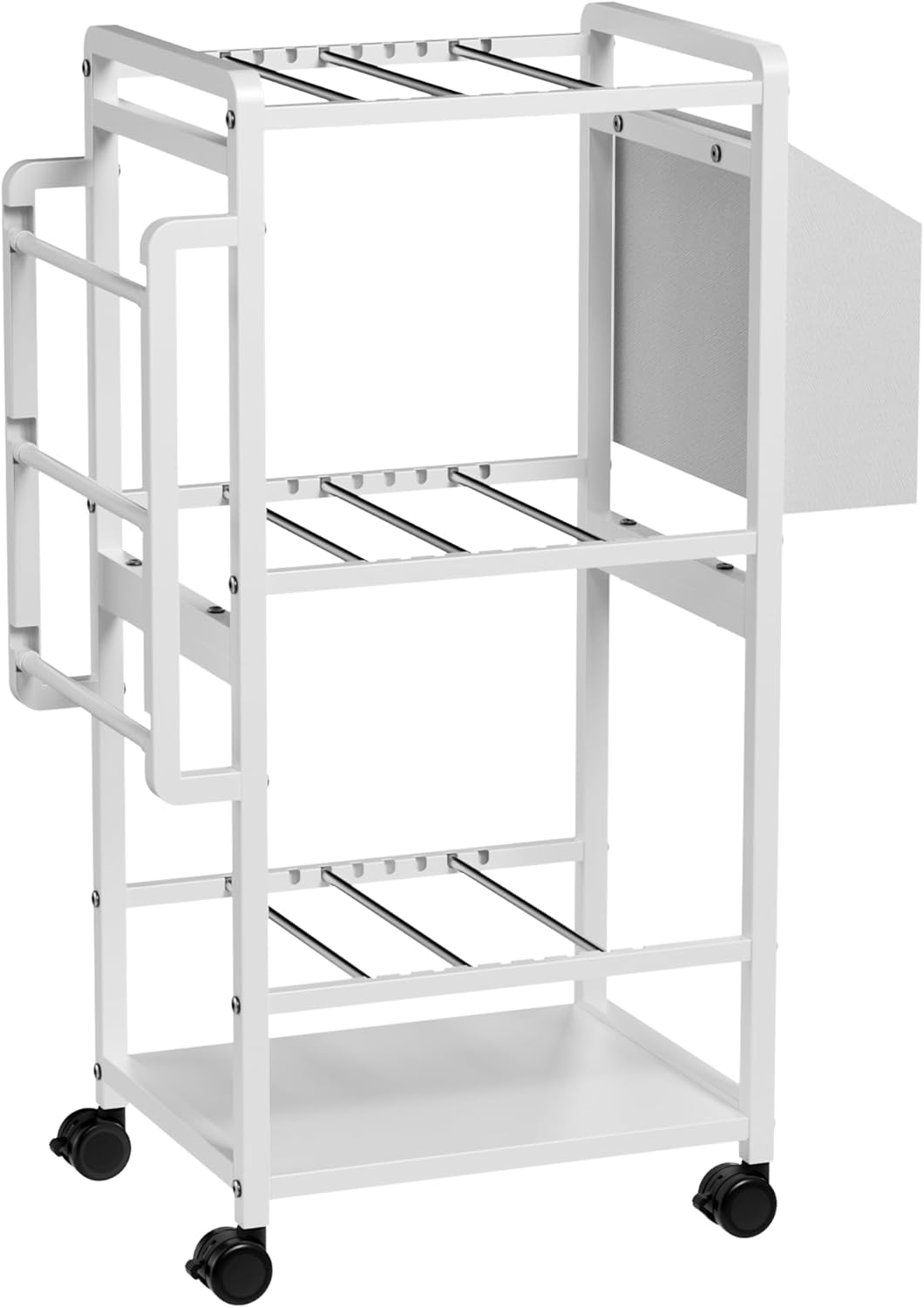 Aquzee Gift Wrapping Paper Organizer - Vertical Storage Cart with Adjustable Rod & Ribbon Holders | 12 PCS Slap Bracelets, White