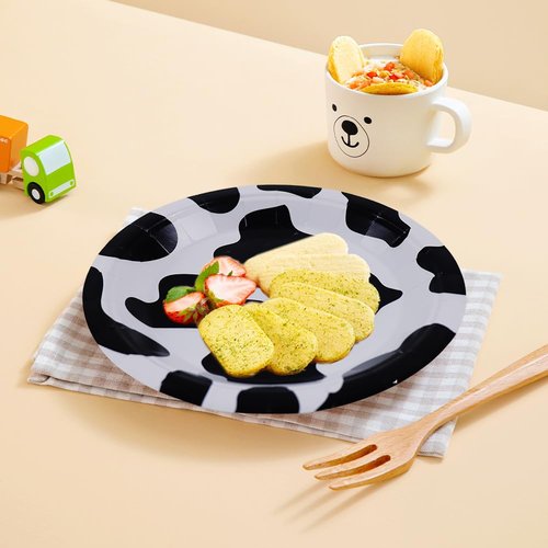 Sveikie 177pcs Cow Theme Birthday Party Decorations Set -cow party cow print plates and napkins, paper cup, Tablecloth, Banner, Black plastic silverware Serves 30