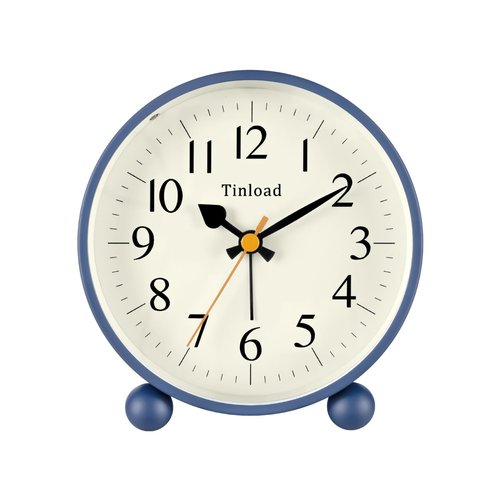 Tinload 4.5" Vintage Retro Analog Alarm Clock, Super Silent Non Ticking Small Clock with Manual Light, Snooze, Battery Operated, for Living Room, Bedroom, Bedside, Desk(Blue)
