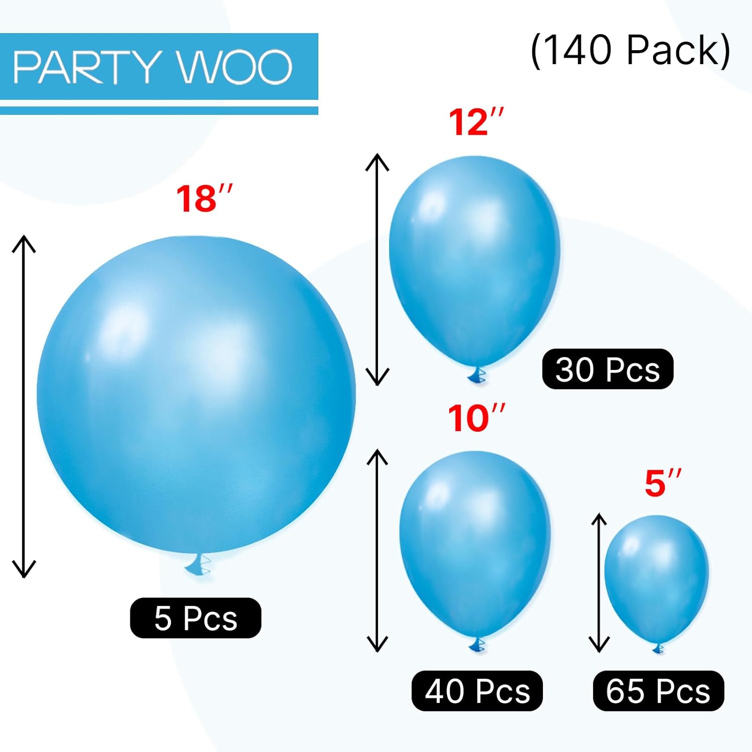 PartyWoo Pearl Blue Balloons - 140-Piece Sky Blue Latex Balloon Arch Kit for Graduation & Birthday Decor