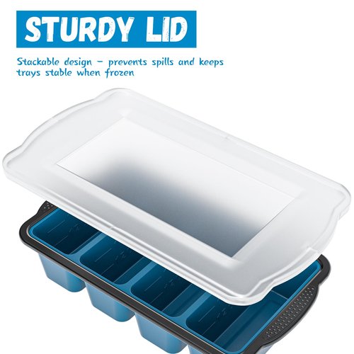 GORCI Silicone Freezer Tray With Lid, 8 Large 1 Cup Soup Freezer Molds, Soup Freezer Container for Meal Prepping, Large Ice Cube Tray， Perfect for Storing Leftovers, Sauces, Lasagna, 2-Pack